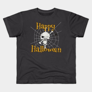 Scary Skull and Cobweb Spiders Happy Halloween Kids T-Shirt